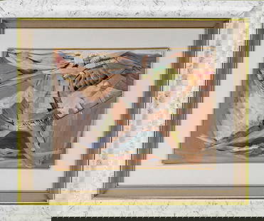Henrik Garukyan Abstract Oil Painting (1990) – Framed, Armenian Artist: This expressive abstract oil on canvas by Armenian artist Henrik Garukyan, dated 1990, captures a dynamic and layered composition of intersecting forms and muted earth tones with subtle highlights of