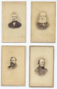 Lot of 4 Antique CDVs – Bearded Gentlemen Portraits from U.S. & U.K. Studios: This lot features four original 19th-century Carte de Visite (CDV) photographs, each approximately 4.25" x 2.5", depicting older men with full beards and formal attire. Studios include A.W. Steele of