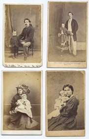 Lot of 4 Antique CDVs – Parental Portraits with Children, U.K. & U.S. Studios
