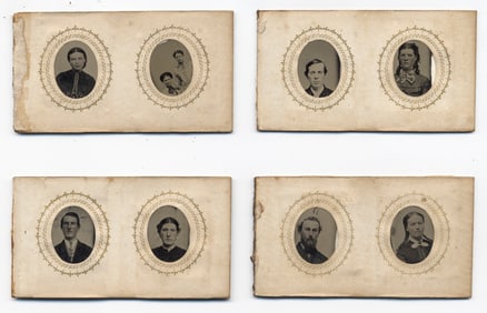 Lot of 16 Gem Tintype Portraits in Decorative Paper Frames