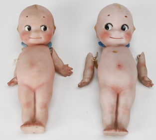 Pair of German Bisque Kewpie Dolls with Blue Wings – "Design Patented"