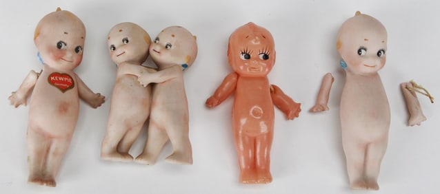 Lot of 4 Small Kewpie Dolls – Mixed Materials with Germany Mark