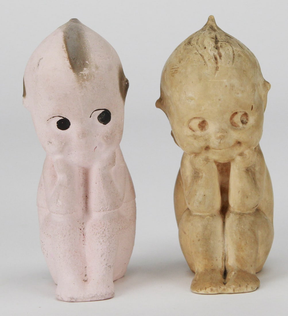 Pair of Kewpie Decor Sculptures – Plaster & Clay (1 of 5)