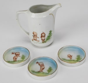 Rose O'Neill German Kewpie Porcelain Pitcher and Coaster Set