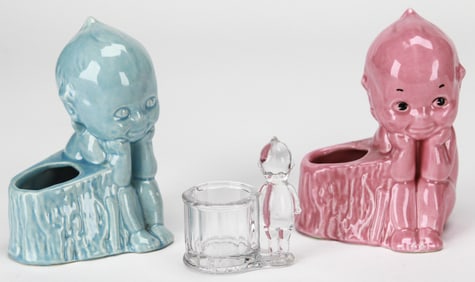 Lot of 3 Kewpie Candle Holders – Ceramic & Crystal