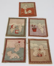 Lot of 5 Antique Kewpie Flannel Textile Panels, 1914
