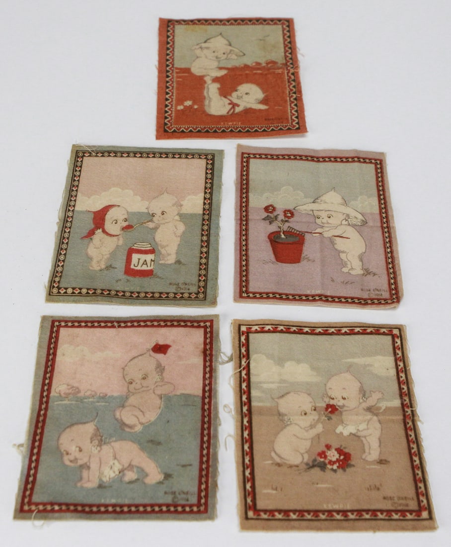Lot of 5 Antique Kewpie Flannel Textile Panels, 1914 (1 of 6)