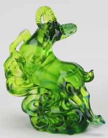 LIULI “Grand Auspices” Limited Edition Green Crystal Ram with Certificate & Box