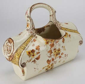 Antique Doulton’s Kew Ceramic Pot with Floral Transfer & Handle – 19th Century British Registry