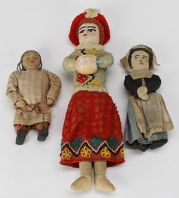Lot of 3 Vintage Fabric Dolls Including "Evangeline"