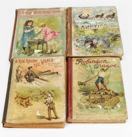 Lot of 4 Vintage Illustrated Books – Robinson Crusoe, Mammoth Story Book & More