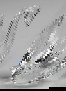 Swarovski Crystal Large Swan Figurine with Original Box: This radiant Swarovski crystal swan figurine is a larger edition, measuring approximately 5 x 3 x 4 inches and weighing 1.25 lbs. Its elegant design features delicately faceted wings and a gracefully