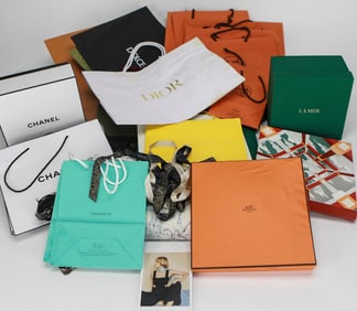 Collection of 37 Designer Packaging Items – Chanel, Hermès, Dior, La Mer, Tiffany & More