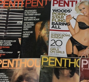 Lot of 9 Vintage Penthouse Magazines – 1970s to Early 2000s
