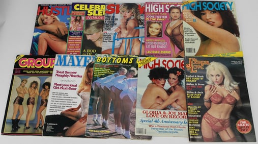Lot of 10 Vintage Adult Magazines – Hustler, High Society, Mayfair & More