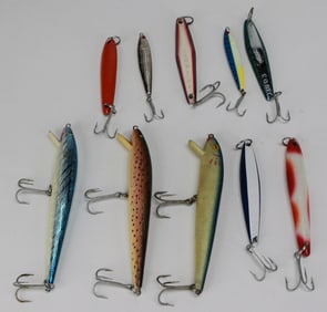 Lot of 10 Miscellaneous Fishing Hooks and Lures (Largest 7")