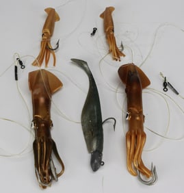 Lot of 5 Squishy Fish Lures – Up to 9 Inches Long