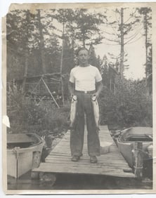 Early 1900s Fisherman Photograph on Dock with Catch