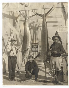 Early 1900s Ocean Park Pier Fishermen Photograph with Swordfish
