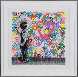 Mr. Brainwash | With All My Love: Original artwork by Mr. Brainwash titled With All My Love, showcasing his signature colorful heart motif layered with vibrant graffiti-style hearts. The piece is a limited edition, numbered 68 of 125,