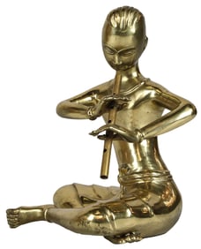 Vintage Brass Flute Player Figurine