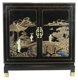 Vintage Asian Lacquered Cabinet with Mother-of-Pearl Inlay