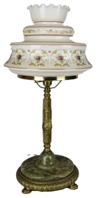 Vintage Gone with the Wind Style Table Lamp with Floral Glass Shade and Marble Base