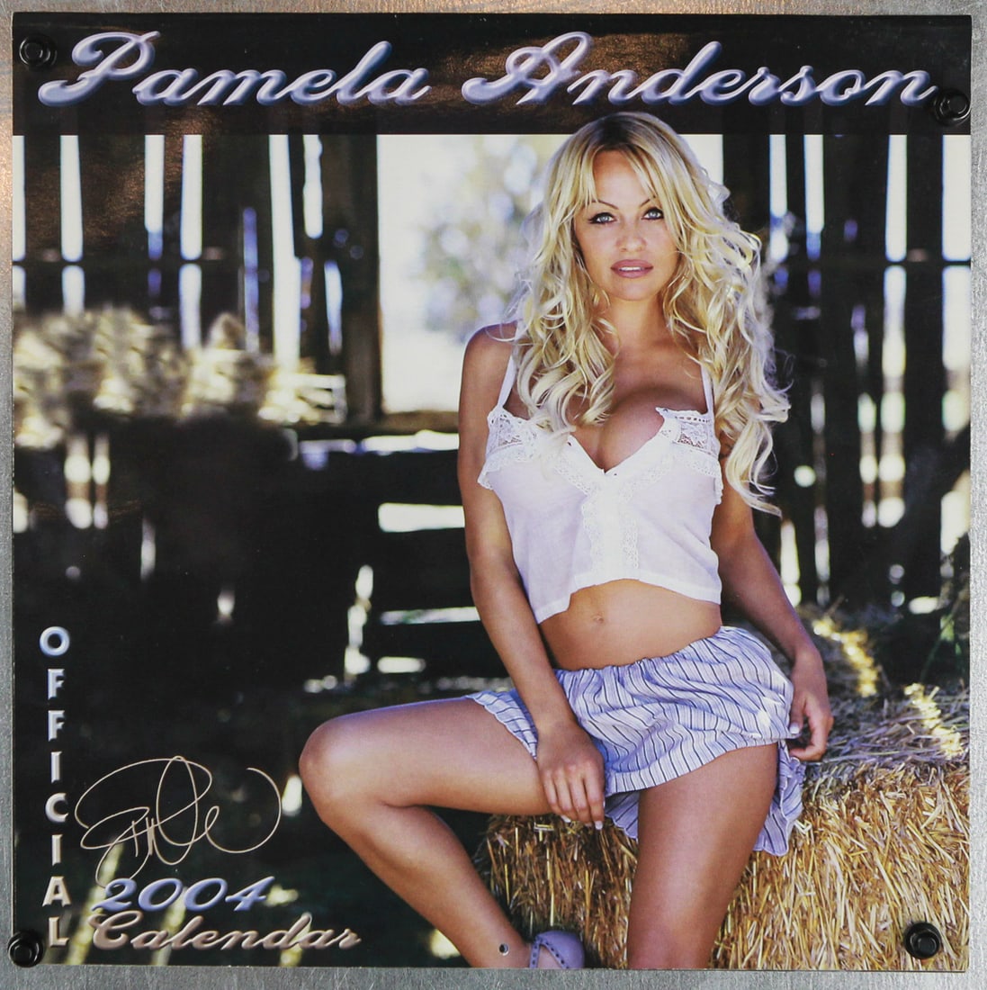 Pamela Anderson 2004 Signed Calendar with COA: This official 2004 Pamela Anderson wall calendar features a full set of glamorous photos of the iconic actress and model, with the cover personally hand-signed by Anderson herself. The item is accompa