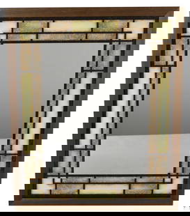 Tea Glass Rectangle Mirror / 33 x 27 in: This striking Tea Glass Rectangle Mirror features a bold and elegant geometric border composed of tea-toned glass panels with subtle speckled texture and warm ivory highlights, all set within a rich