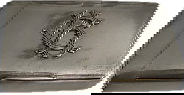 Imperial Russian Silver Cigarette Case by Peter Sohlman, St. Petersburg (c. 1852–1898): A finely crafted Imperial Russian silver cigarette case by Peter Sohlman of St. Petersburg, active between 1852 and 1898. This elegant piece, measuring approximately 4" x 2.5" with a 1" depth,