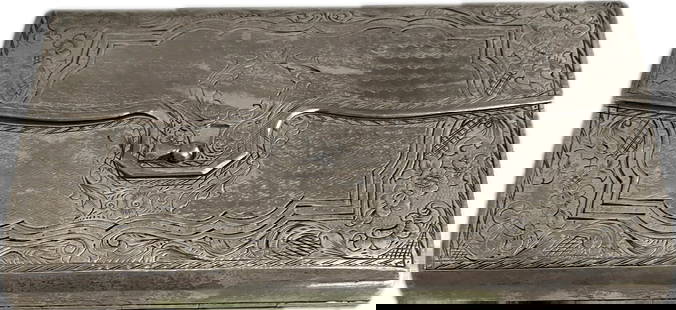Rare Imperial Russian Silver Presentation Box by N. N. Feofilov, Moscow (1881–1894): A highly rare and finely engraved Imperial Russian silver presentation box by Moscow silversmith N. N. Feofilov, active between 1881 and 1894. Measuring approximately 5" x 3", this rectangular box