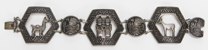 Vintage Argentine 800 Silver Bracelet with Llama & Inca Motifs