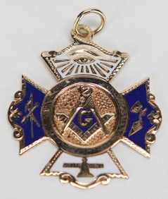 Antique 14K Gold Masonic Cross Pendant with Enamel