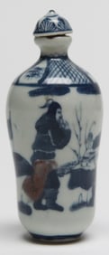 Chinese Blue and White Porcelain Snuff Bottle with Figural Scene