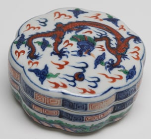 Chinese Wanli-Style Porcelain Dragon Jewelry Box
