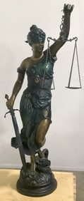 Monumental Bronze Sculpture of Lady Justice by A. Mayer