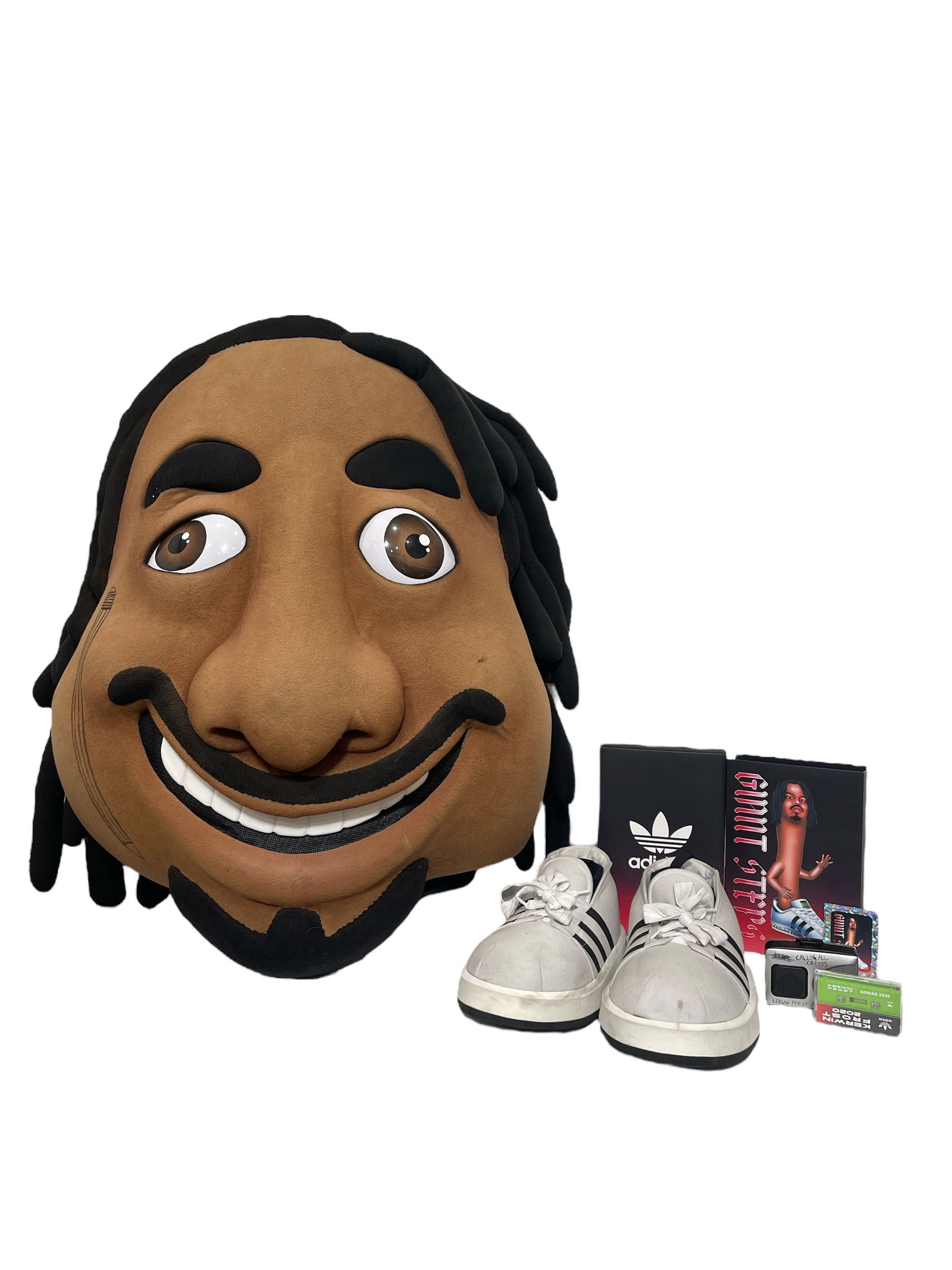 Kerwin Frost Mascot Head and Shoes – Adidas Campaign 2020 (Life Size): Unique and collectible Kerwin Frost life-size mascot head and oversized Adidas sneakers created for the 2020 Adidas campaign. Known for his playful and surreal aesthetic, Frost collaborated with Adida