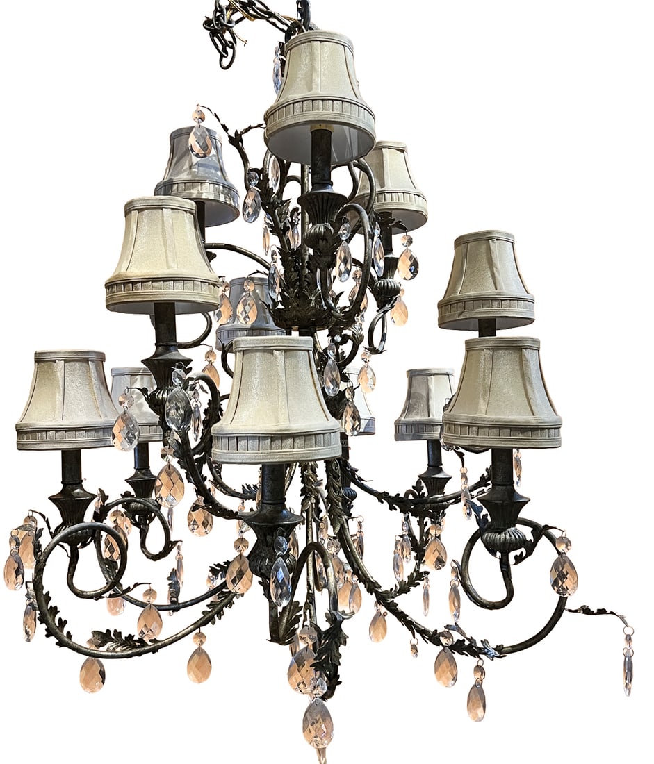 French Style Crystal Chandelier with Fabric Shades (1 of 4)