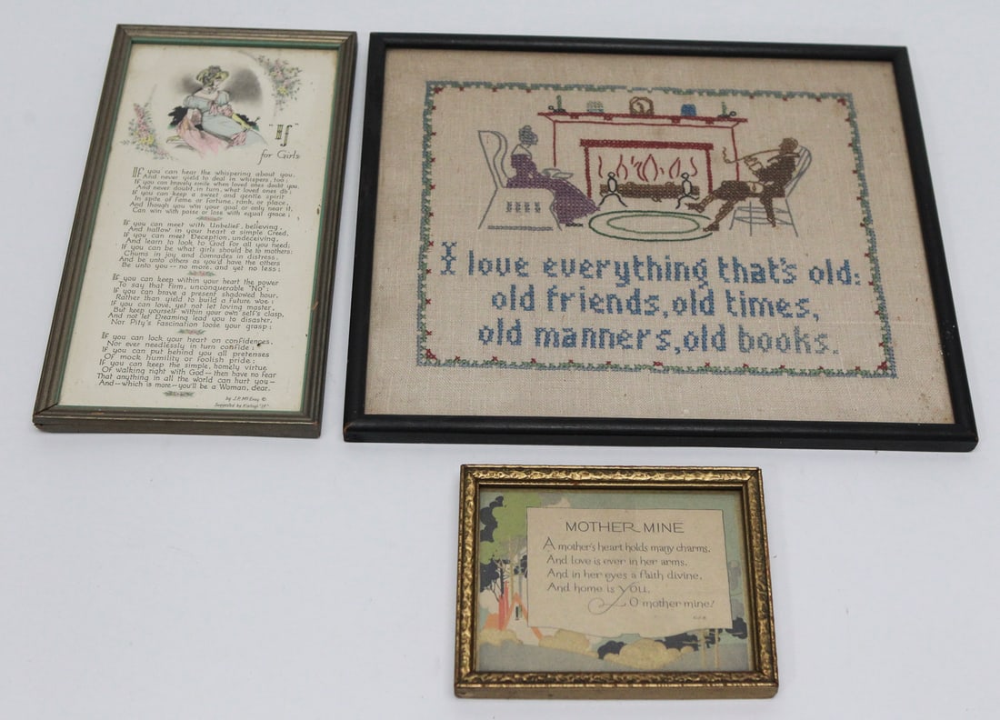 Lot of 3 Vintage Framed Needlework Sampler / Motto / Poem Wall Hangings (1 of 5)