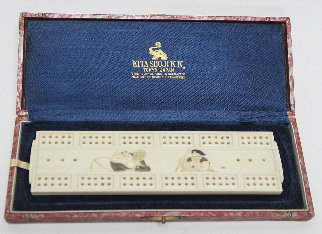 Vintage Japanese Ivory Cribbage Board by Kita Shoji K.K., Tokyo, (1 of 5)