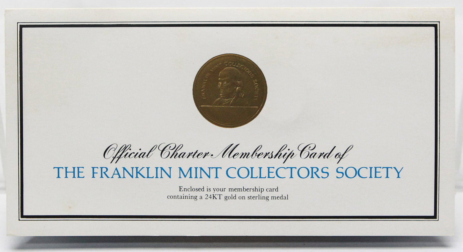 1976 Franklin Mint Collectors Society Charter Membership Card with 24KT Gold on Sterling Medal (1 of 4)