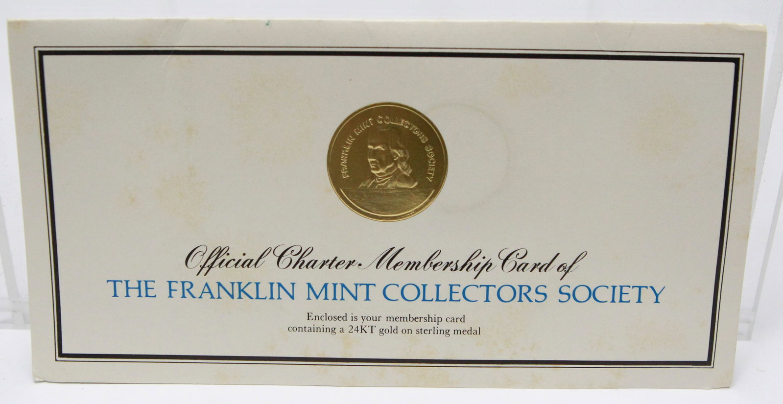 1977 Franklin Mint Collectors Society Charter Membership Card with 24KT Gold on Sterling Medal (1 of 3)