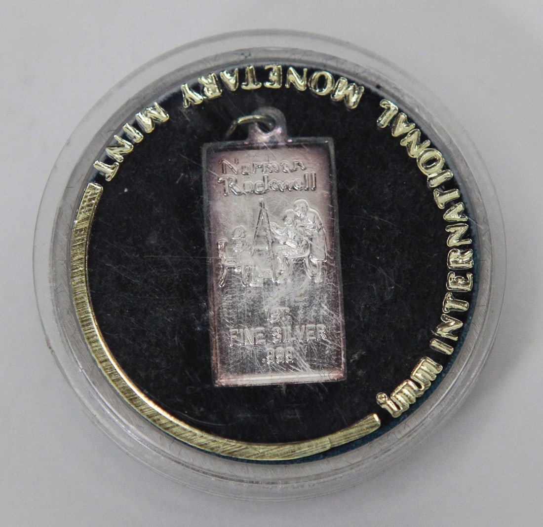 Norman Rockwell .999 Fine Silver Miniature Ingot Pendant in Display Case (1 of 1)