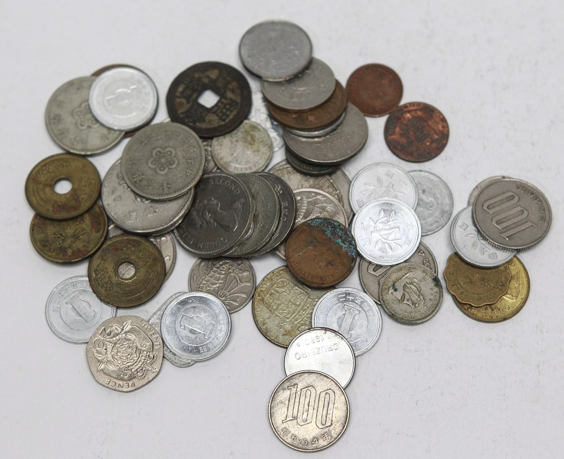 Lot of 50 Assorted World Coins, Tokens, and Foreign Currency (1 of 1)