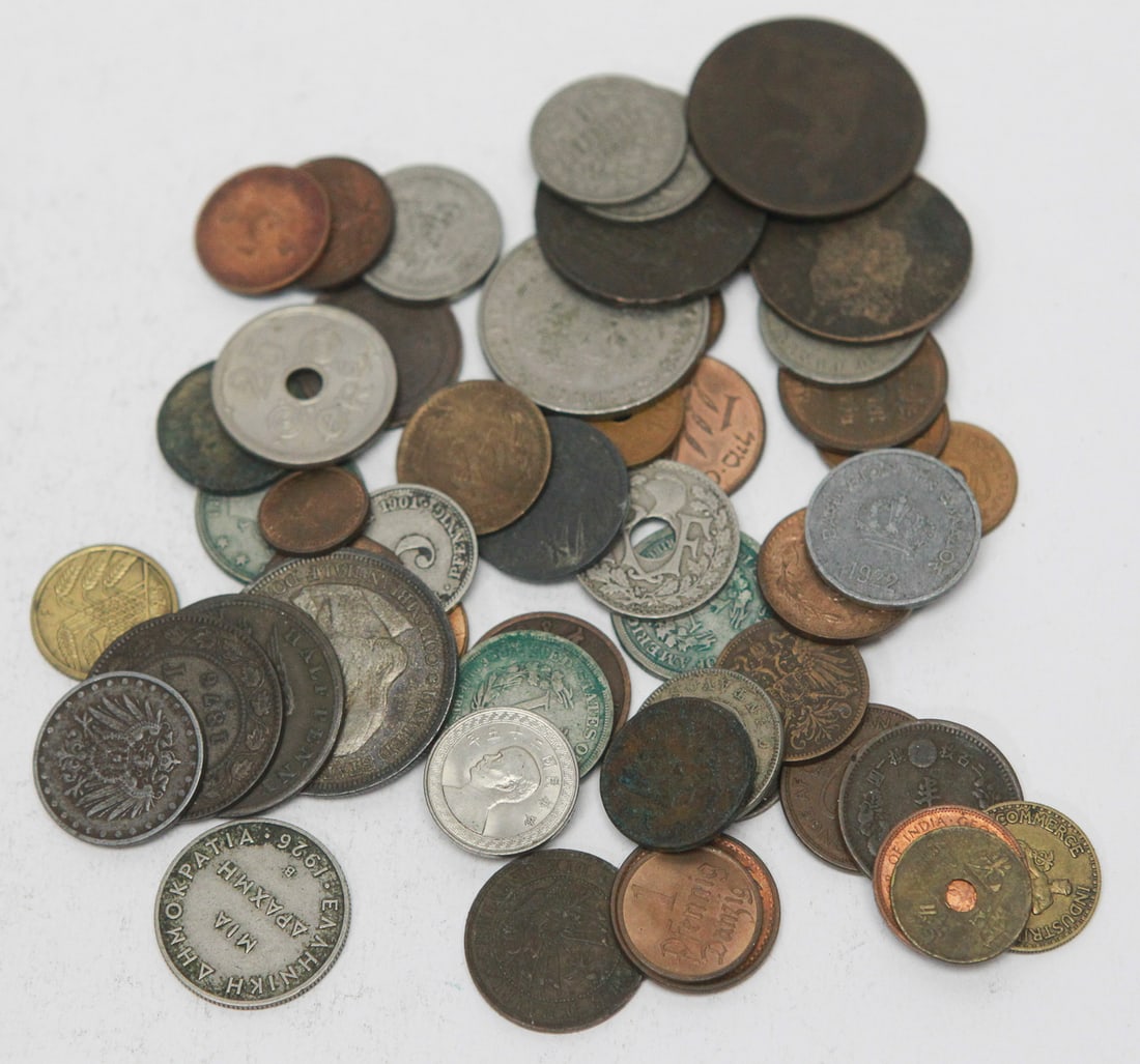 Lot of 50 Assorted World Coins, Foreign Currency, and Tokens (1 of 1)