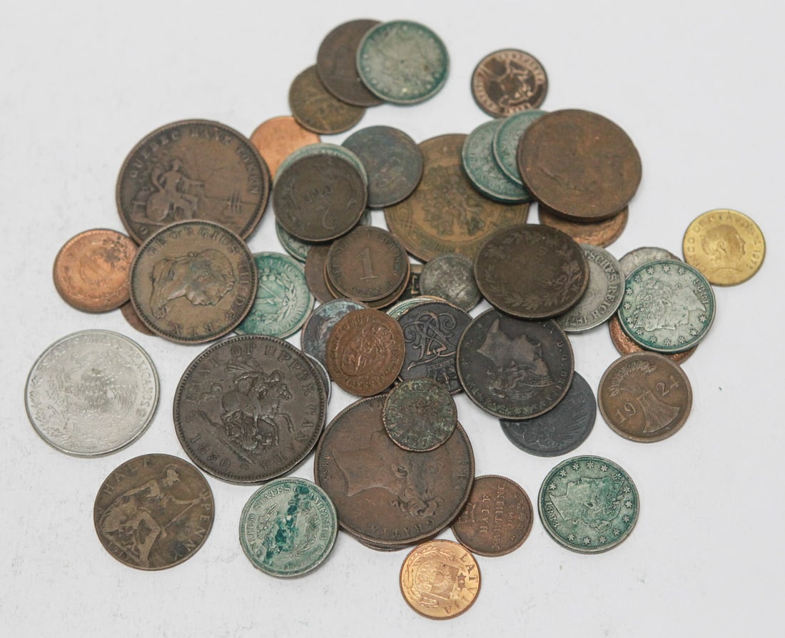 Lot of 50 Assorted World Coins, Foreign Currency, and Tokens (1 of 1)