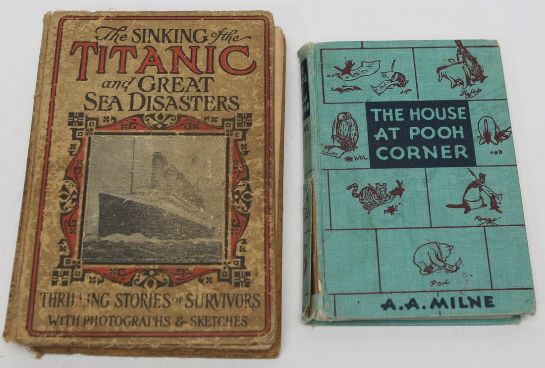 Lot of 2 Vintage Books: Pair of vintage hardcover books including The Sinking of the Titanic and Great Sea Disasters, edited by Logan Marshall, an early illustrated account of the Titanic tragedy featuring survivor stories,