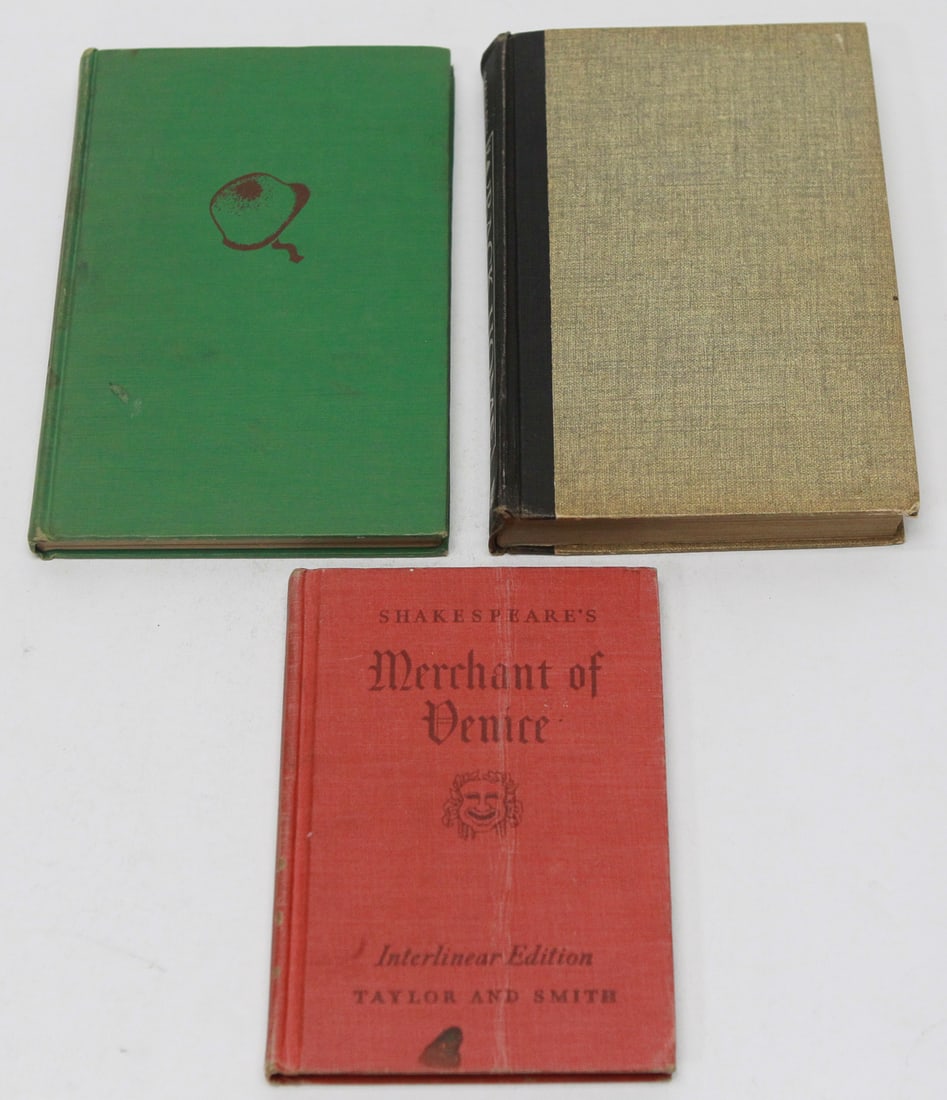Vintage Book Lot of 3 Including Ernie Pyle, Bill Mauldin, and Shakespeare: Lot of three vintage hardcover books including Last Chapter by Ernie Pyle, Back Home by Bill Mauldin, and Shakespeare's Merchant of Venice (Interlinear Edition) prepared by George Coffin Taylor and