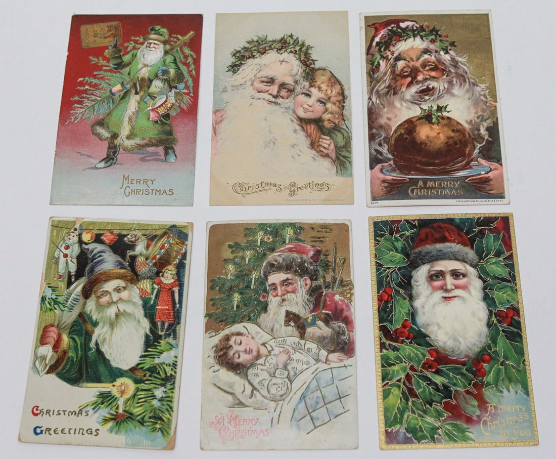 Six Antique Santa Claus Christmas Postcards (1 of 2)