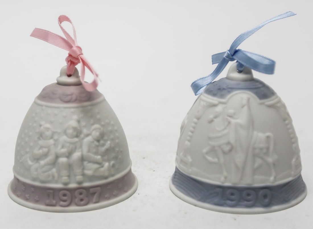 Pair of Lladro Annual Christmas Porcelain Bells 1987 and 1990 (1 of 3)
